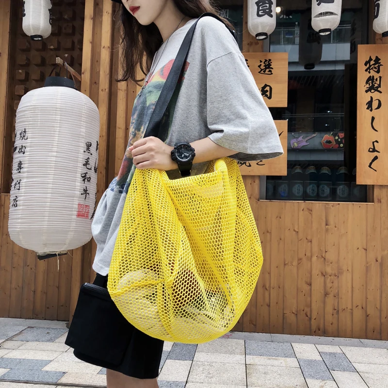 인기있는 짠 가방 메쉬 로프 직조 넥타이 버클 reticulate 빈 가방 없음 줄 지어 그물 어깨 가방