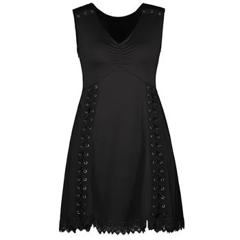 

Rosetic Bandage A Line Gothic Dresses Women Sleeveless Summer Chic Vintage Goth Casual Party Dress Black Elegant Preppy Style