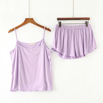

Summer Women's Sleepwear Sexy Modal Pajama Set Pyjamas Sleeveless Soild Color Cami Tops and Shorts Lingerie