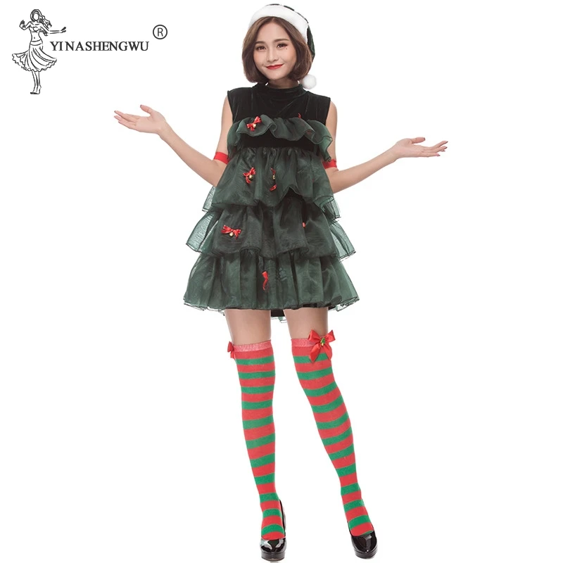 Новое модное милое рождественское платье, нарядное японское корейское праздничное танцевальное платье, карнавальный костюм для взрослых женщин, зеленое кружевное рождественское платье