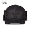 Pudi Men's Scrub Genuine Leather baseball caps hats Faux fur Winter Warm ear flap Hat / Cap black brown camel HL083 ► Photo 3/6