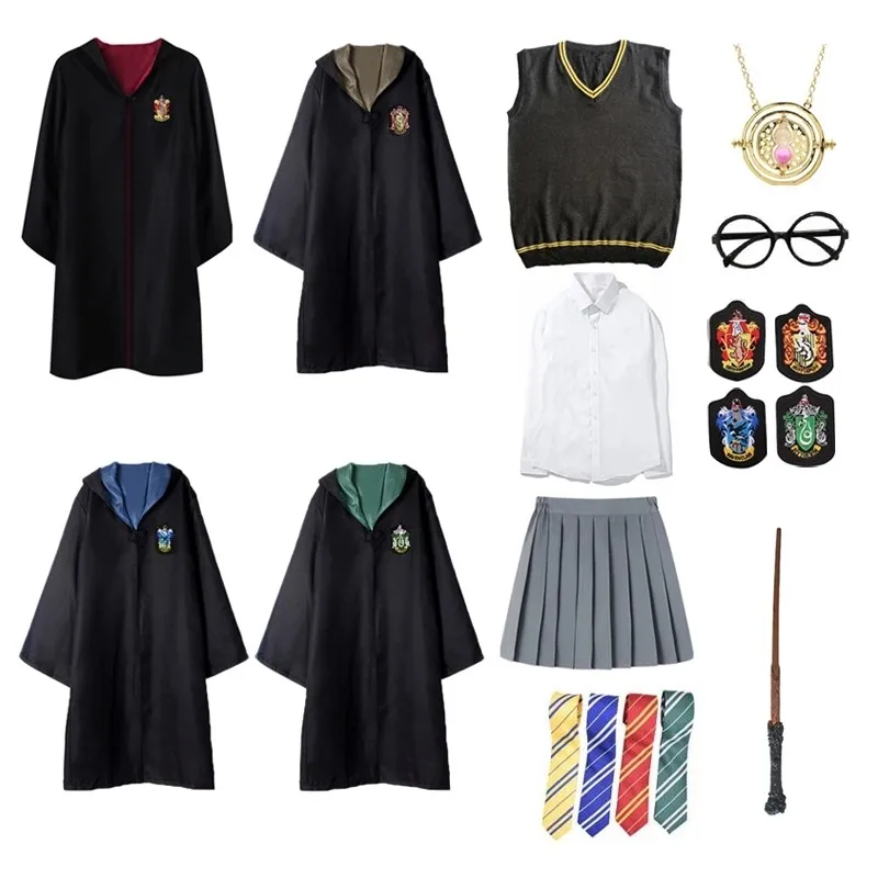 

Potter Glasses Robe Cape Cloak With Tie Shirt Scarf Wand Costume Sweater Cosplay Accessories Halloween Clothes