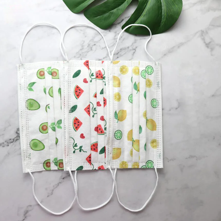Children Watermelon Print Mouth Mask Kids Disposable 3 Layer Meltblow Cloth Dustproof Breathable Cherry Fruit Face Mask 4