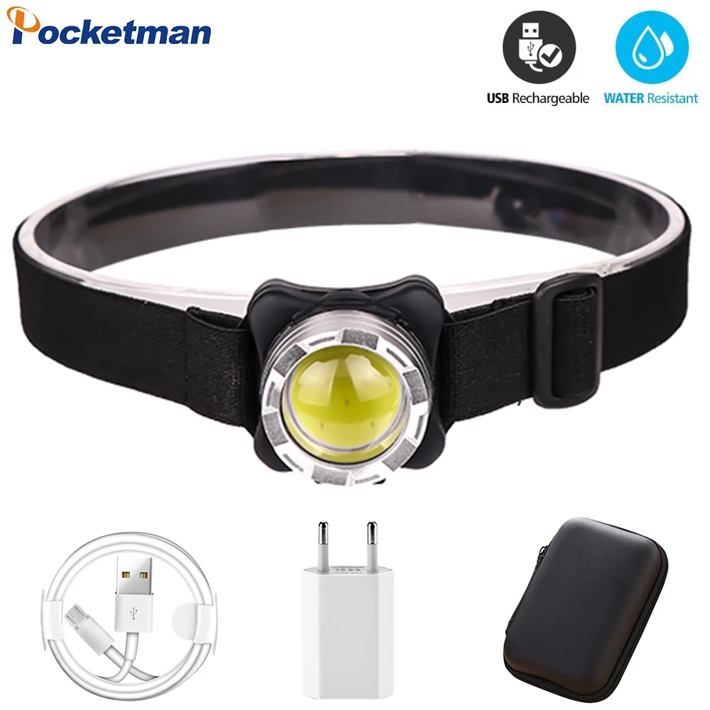 

30000LM COB LED Headlamp USB Rechargeable Headlight Waterproof Head Lamp White Red Lighting with Built-in Battery