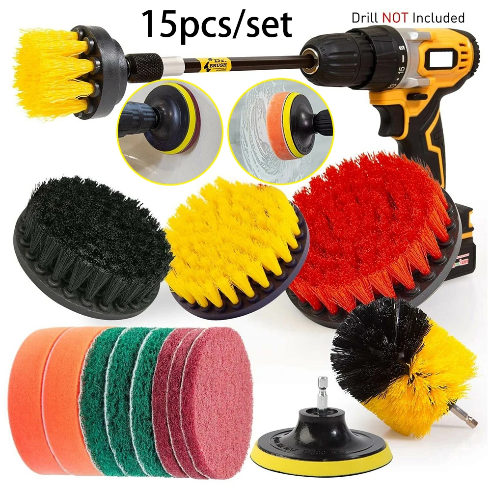 

15PCS Drill Brush Attachment Set Brush&Scouring Pads&Scrub Sponge Power Scrubber Combo Scrub Tub Cleaning Kit