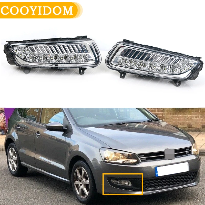 Автомобильный светодиодный противотуманный фонарь DRL для Фольксваген Поло MK8 6R