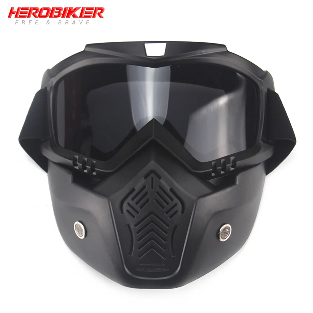 HEROBIKER мотоциклетная маска для лица очки для мотокросса мотоциклетная Лыжная модульная маска мото шлем очки для открытого лица Ретро шлем - Цвет: Black Smoke