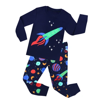 

2019 new kids pajamas children sleepwear rocket pijamas for 1-8 years girls boys stripe nightwear cars airplane pjs baby pyjamas