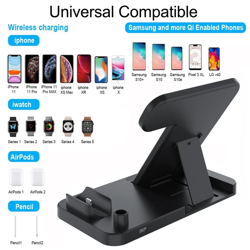 US $729.00 50pcs Wireless Station For IPhone IWatch Airpods Apple Pencil4 In 1 Fast QI Charger Charging Dock For All QI Phones Fast Charge