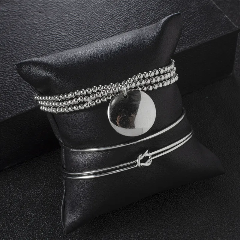Sindlan 3 шт. модный простой серебряный браслет для женщин металлический Бисер Круглый Набор браслетов с подвесками модная цепочка на запястье ювелирные изделия