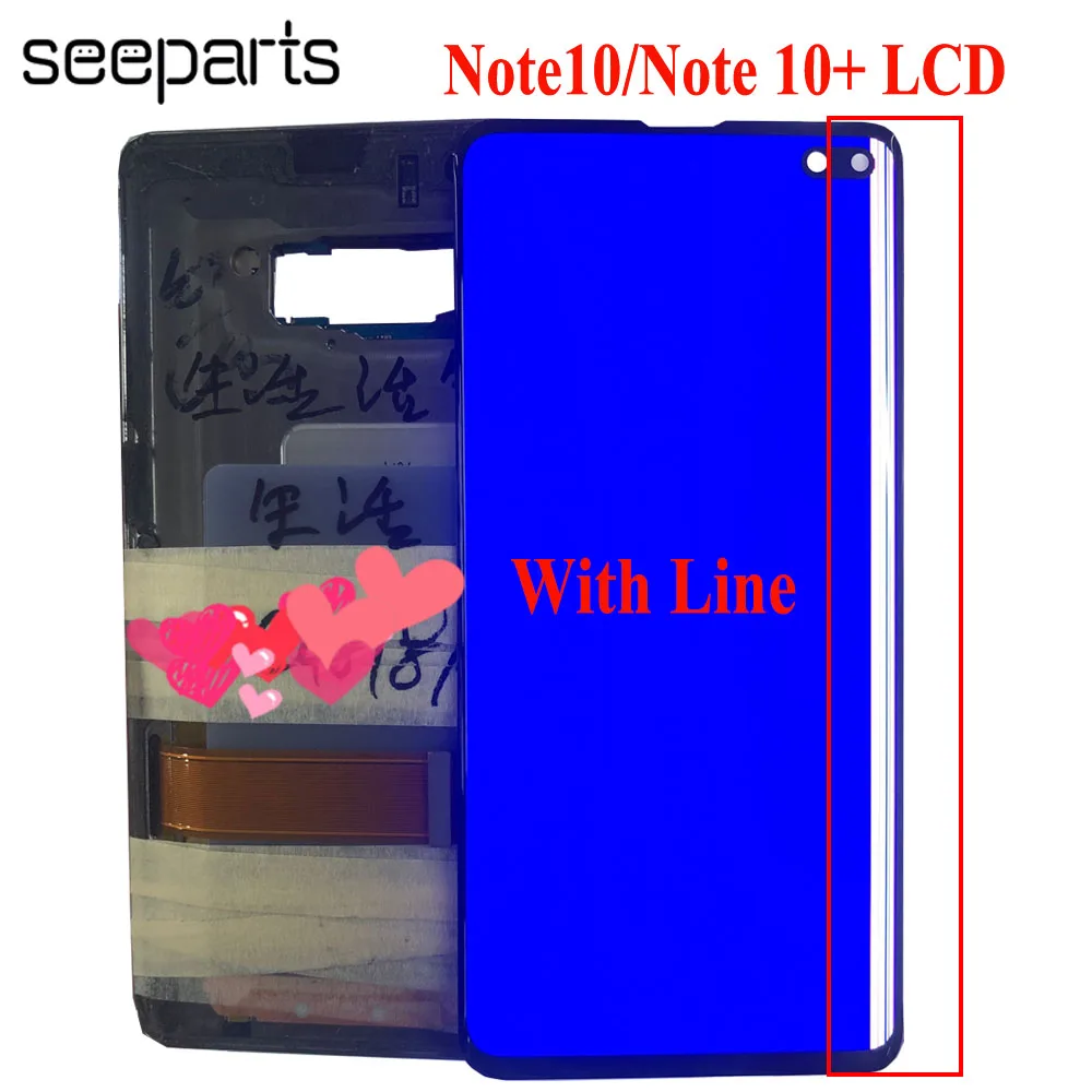 

Original Used With Line AMOLED Screen For Samsung Galaxy Note 10 LCD note 10 Plus Display N970 N975 Touch Screen Digitizer N975F