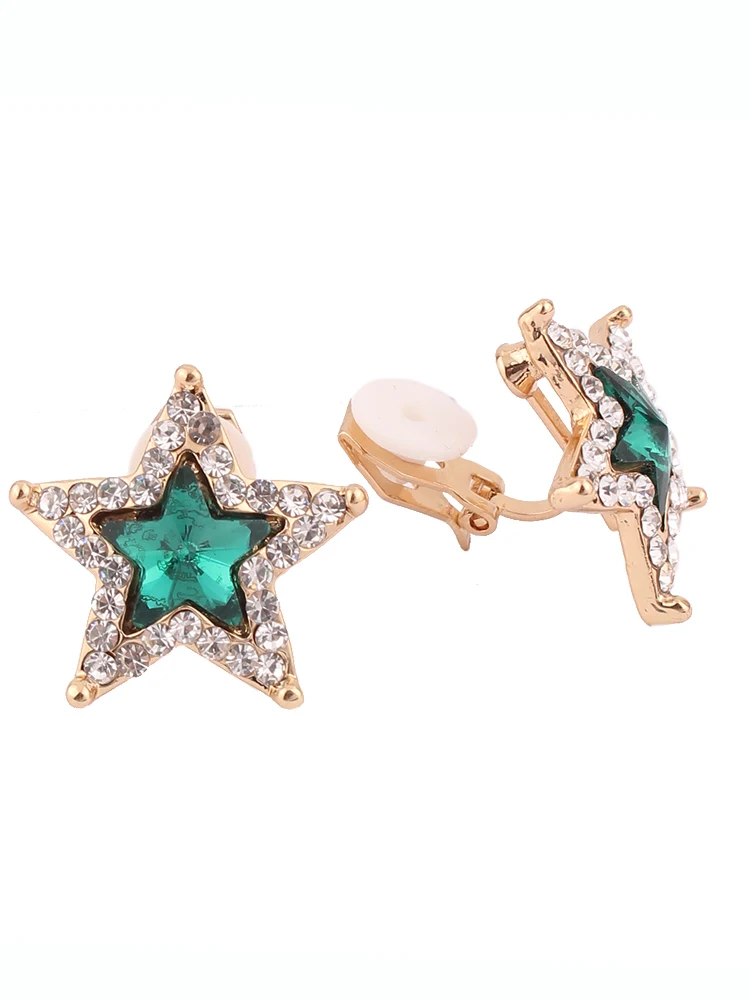 Clip on Earrings for Women Rhinestone Crystal Star No Pierced Gold Color Cuff Hypo-Allergenic