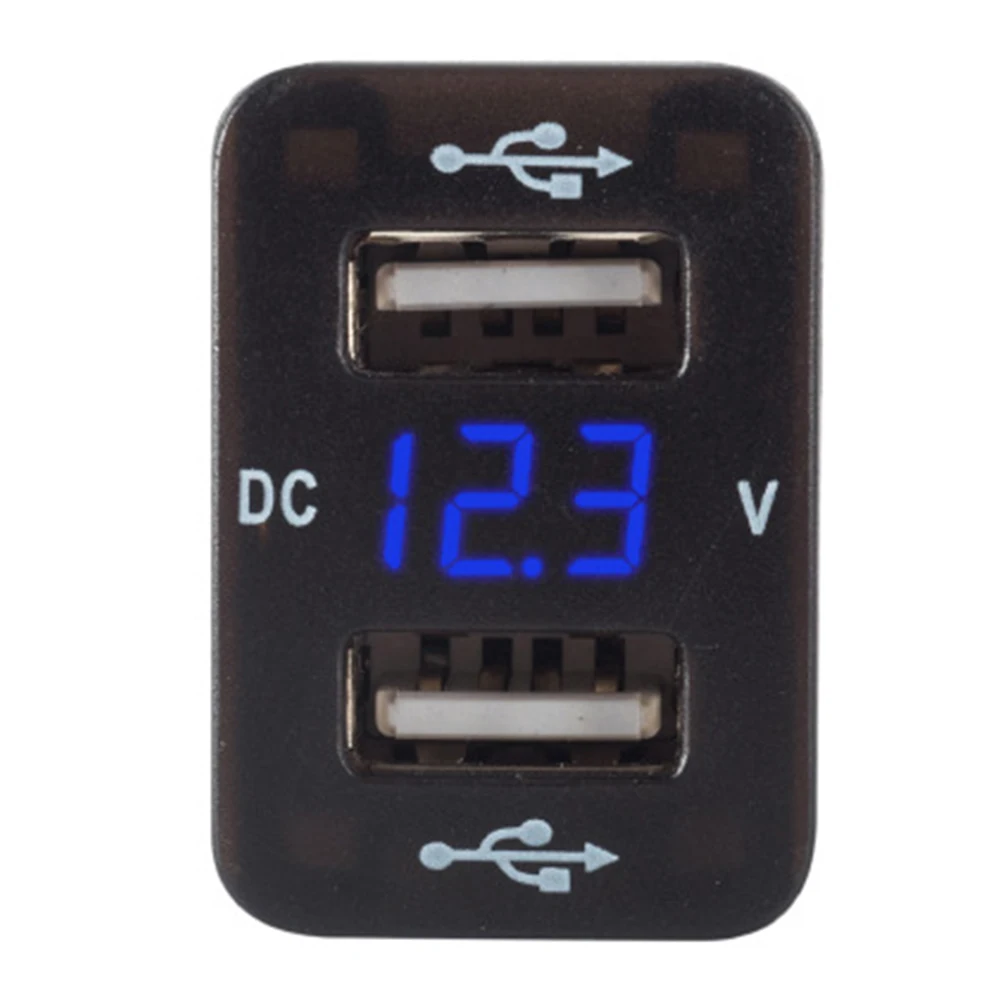 Аудио разъем двойной USB Автомобильное зарядное устройство для смартфона безопасный адаптер Интерфейс светодиодный дисплей с измерением напряжения электрический - Название цвета: Синий