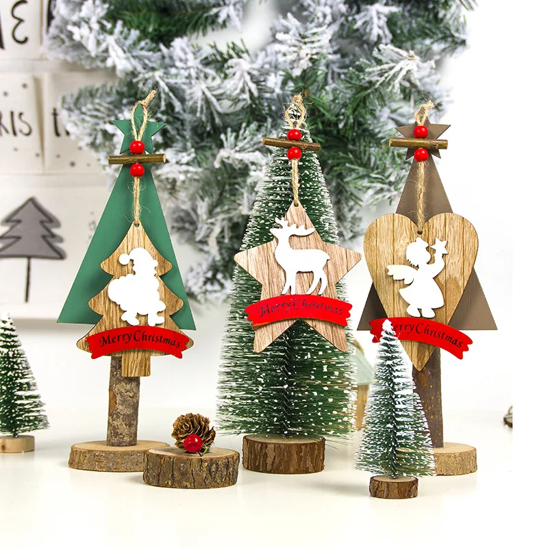 Welcome Merry Christmas Decorations Wood Hang Pendant Elk Angel Bell Xmas Christmas Tree Decoration Ornament Navidad