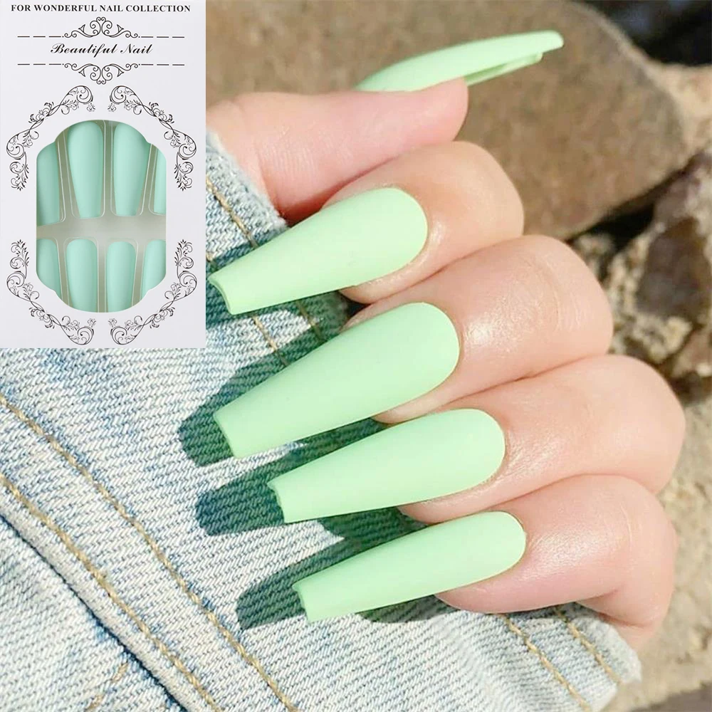 24 Pcs Detachable Long Coffin Fake Nails Rainbow Ballerina Full Coverage Nail Art Tips Colorful Beauty Artificial False Nails False Nails Aliexpress