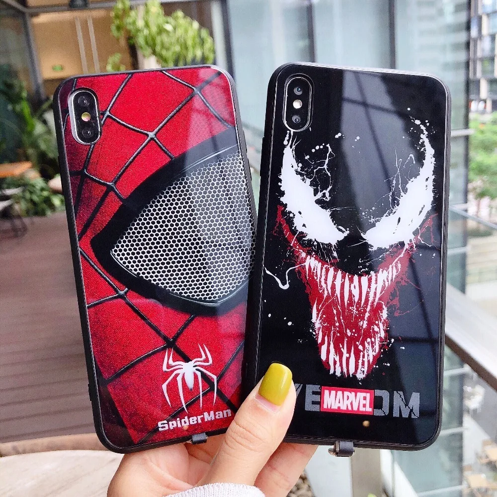 Venom Железный человек умный индукционный с подсветкой чехол для телефона для iPhone 6 6S 7 8 Plus X XS MAX многоцветный блестящий чехол Спайдермен