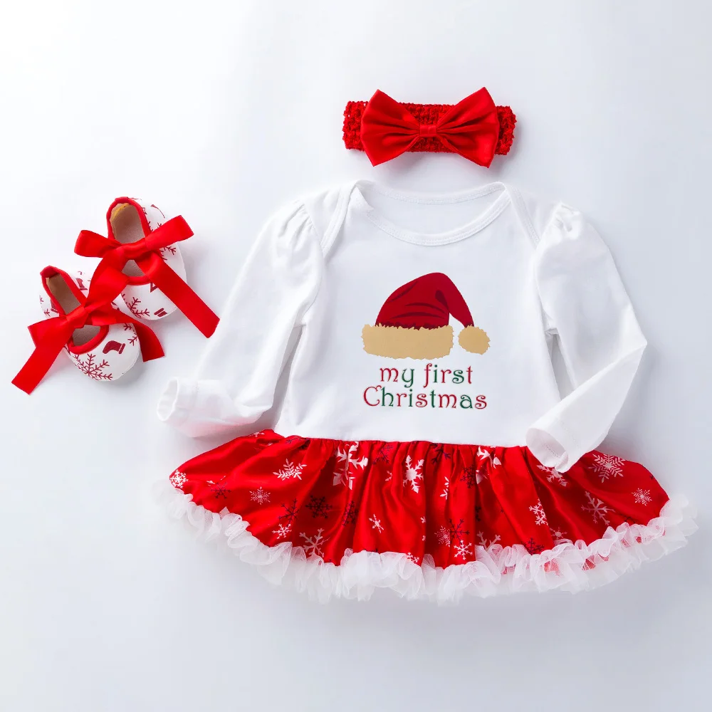Новинка; Рождественская Одежда для маленьких девочек с длинными рукавами; Комбинированная юбка со снежинками для малышей; платье-пачка; Популярные костюмы года