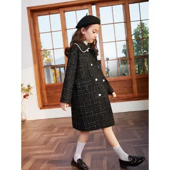

New 2021 Autumn Winter Girls Coat Baby Plaid Wool Coat Kids Thick Warm Coat Children Girl Fashion Casual Clothing Outerwear D185