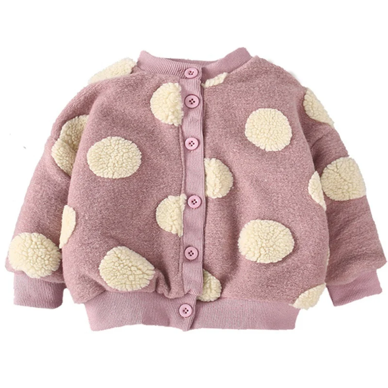 Пальто; пальто для маленьких девочек; хлопковая утепленная однобортная куртка в горошек с длинными рукавами; сезон осень-зима - Цвет: Бежевый