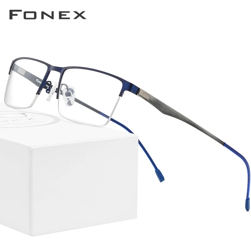 FONEX сплав очки рамки для мужчин квадратный близорукость по рецепту очки мужские металлические полуоправы оптические оправы без винтов очки