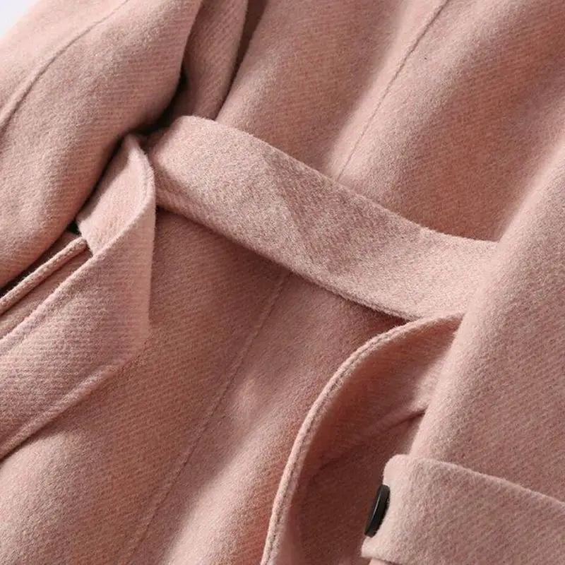 Women Autumn Winter Long Double-Sided Cashmere Wool Jacket Female Solid Casual Warm Woolen Coat Casaco Feminino T144