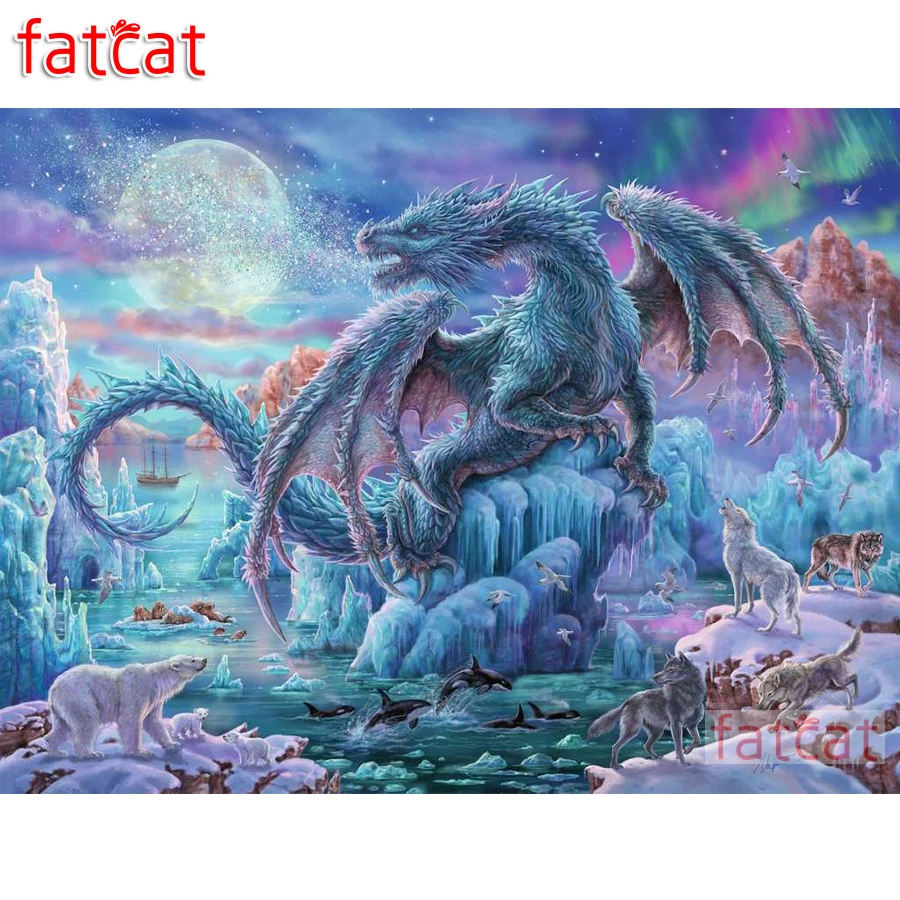 Алмазная картина FATCAT Moon dragon полностью квадратная круглая дрель для рукоделия 5D