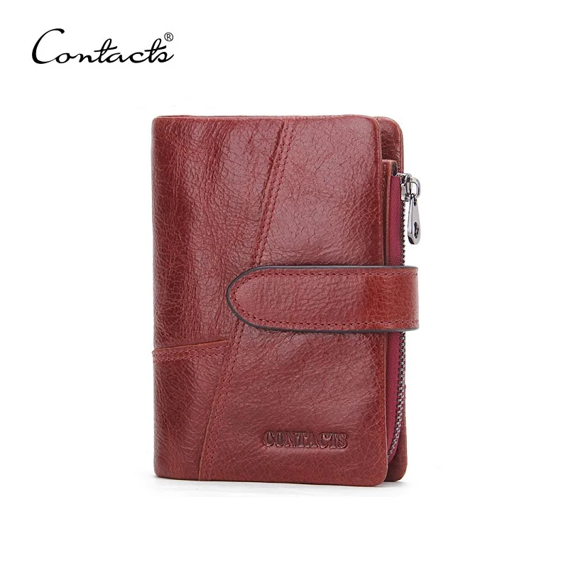 

Contacts Women's Genuine Leather Wallet Female Short Coin Purse Hasp & Zipper Card Holder