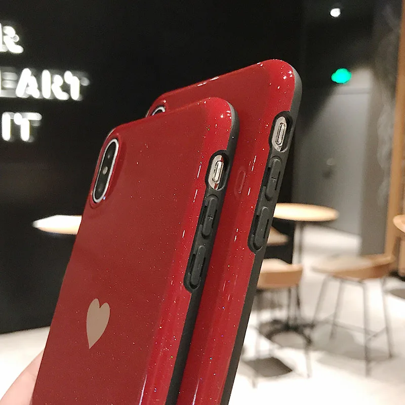 Lovebay блестящий чехол для телефона с сердечком для iPhone 11 Pro 6 6s 7 8 Plus X XR XS Max простой мягкий IMD для iPhone XS задняя крышка подарок