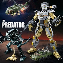 Predator VS. Alien Movie Series Building Blocks Predator Alien Model Action Bricks Figure Toys For Children 30 cm di alta aliens predator xenomorph alien blu regina madre action doll pvc figure da collezione modello giocattoli