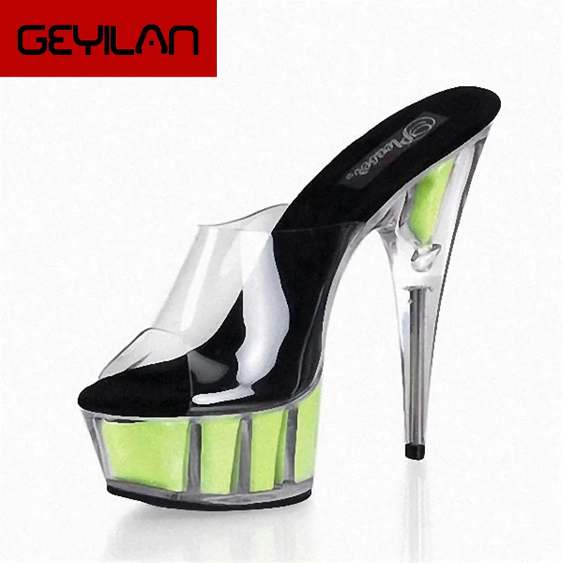 

New, transparent platform high heels, 15cm sexy model sandals, pole Slippers