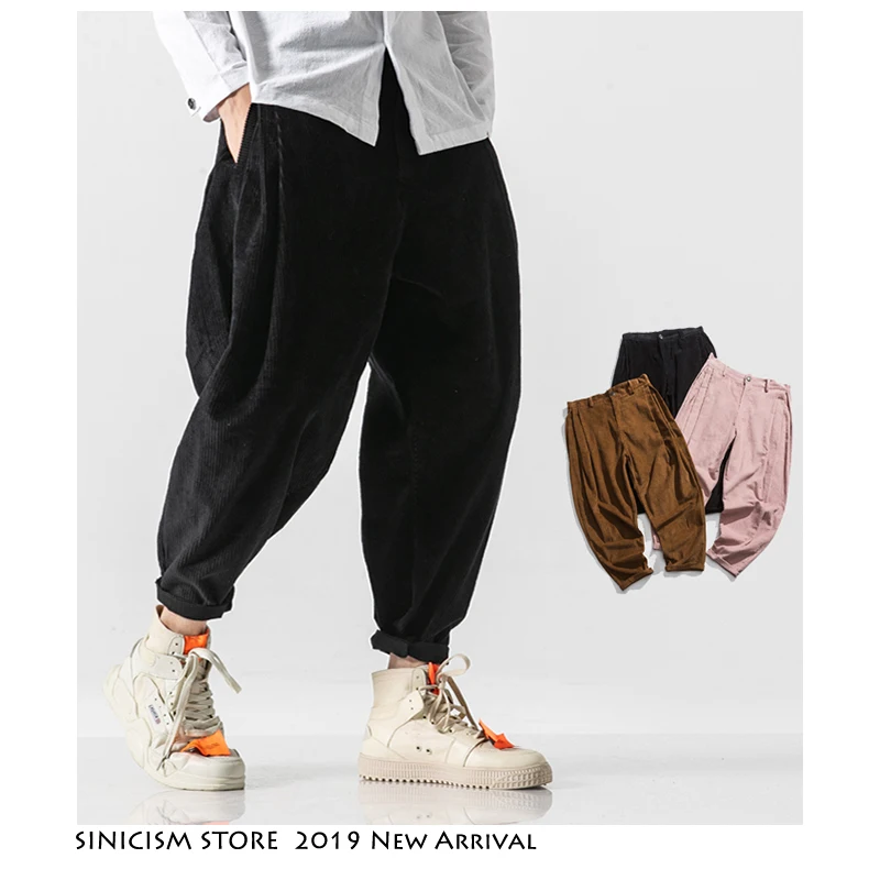 Sinicism Store мужские вельветовые шаровары осенние штаны в китайском стиле мужские однотонные черные спортивные штаны мужские свободные брюки оверсайз