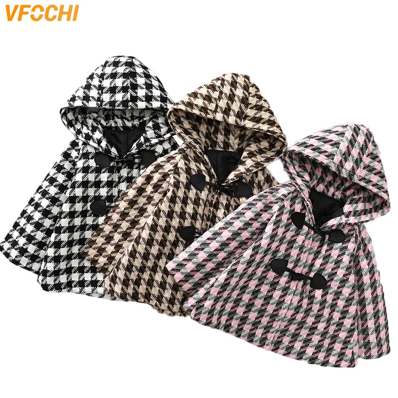 

VFOCHI 2020 Girs Wool Coat Hooded Plaid Parka Autumn Winter Kids Windproof Coat Children Clothing Warm Girs Wool Coat Outerwear