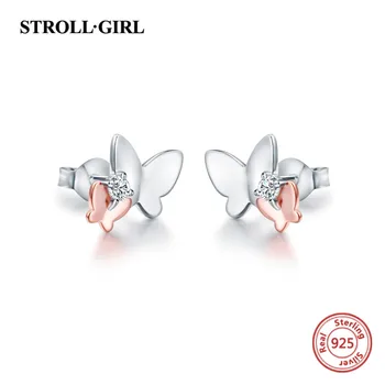 

Strollgirl New 100% 925 Sterling Silver Cute Animal butterfly with CZ Stud Earrings for Women 2019 Party Fashion Jewelry Gifts