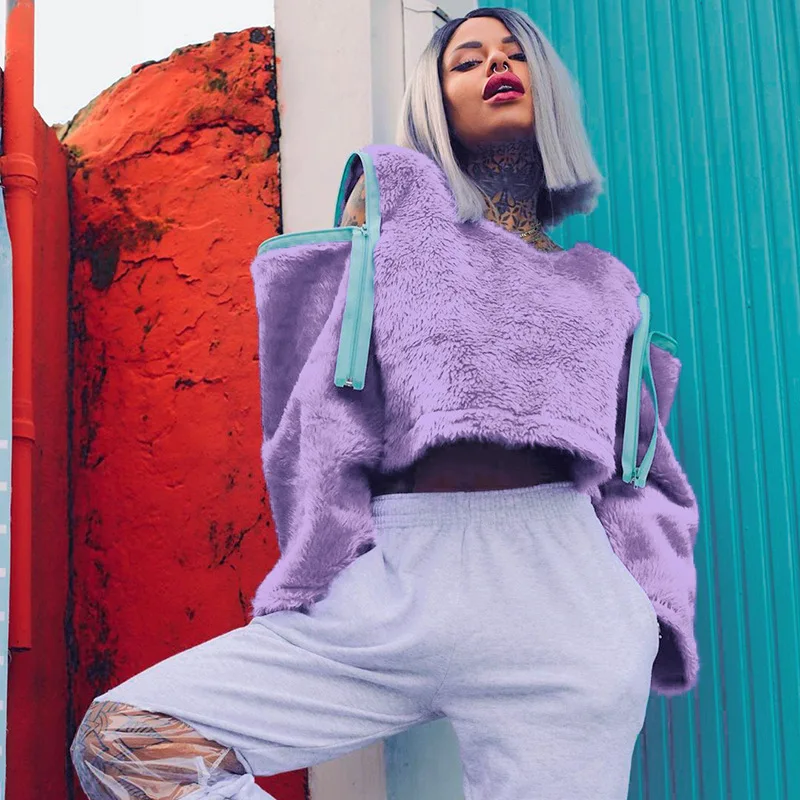

2019 Fashion Women Off Shoulder Sweaters Long Sleeve Soft Plush Autumn Winter Casual Sweater Thick Warm Faux Fur Pullover Tops