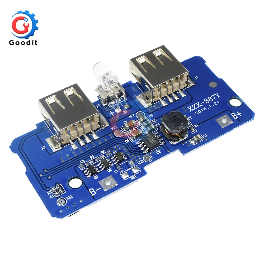 

5V 2A Power Bank Charger Module Charging Circuit Board Step Up Boost Power Supply Module 2A Dual USB Output 1A Input Converters