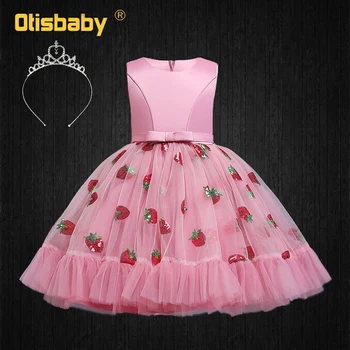 

Pink Sequins Strawberry Dresses for Girls Pageant Formal Gowns New Year Party Princess Dress Child Champagne Sleeveless Dress