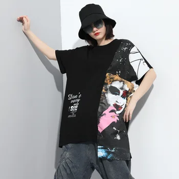 

2020 Summer New O-neck Print Women Men Tshirt Trendy Streetwear Hip Hop Irregular Short Sleeve Loose Casual Couple T Shirt 1102