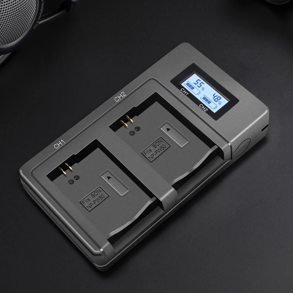 USB lcd смарт-NP-FW50 зарядное устройство для камеры батарея Быстрая Двойная зарядка мобильное зарядное устройство для SONY Alpha A7 A7R A7S A5000 A6000 и т. Д
