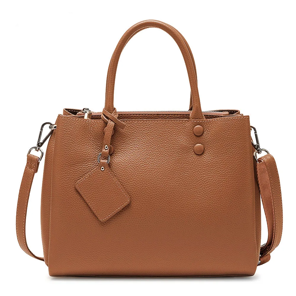 Zency Women Casual Tote Handbag Genuine Leather Fashion Grey Lady Shoulder Crossbody Bag High Quality Office Bags Black - Цвет: Brown