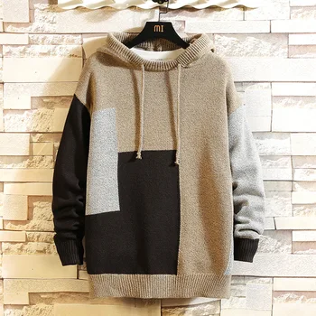 

Fashion O-NECK Sweater With Hooded Men'S Oversize Pull Plus Size M-5XL 2019 Long Sleeves Pullover For Spring Winter