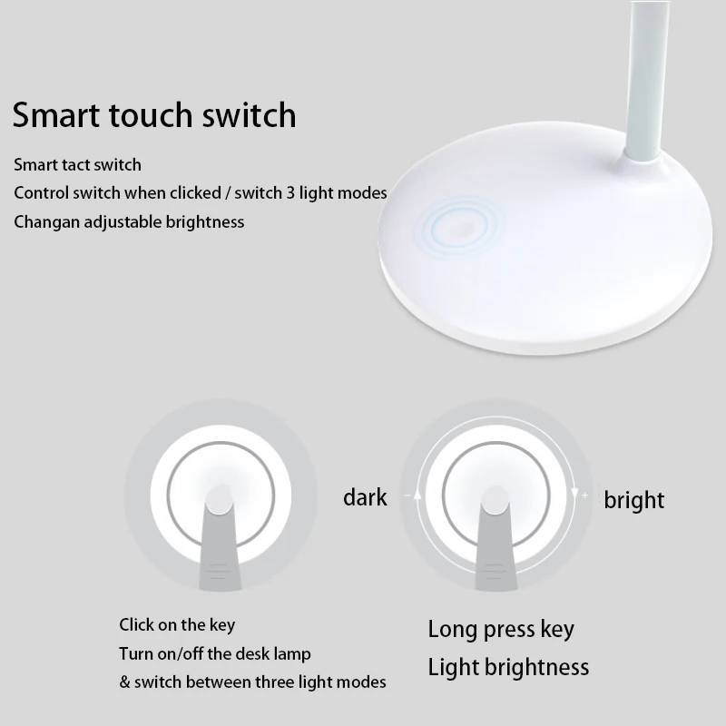 Светодиодный умный настольный светильник с поворотом через USB с сенсорным затемнением, лампа для чтения книг, лампа для гостиной, спальни, прикроватная настольная лампа для детей