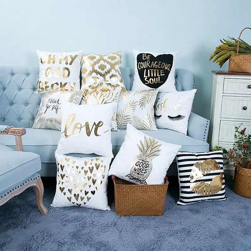 Креативная позолоченная Золотая подушка, короткий плюшевый чехол для дивана на талию, чехол для подушки с буквой ананас, сердечком