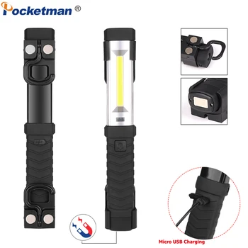 

Magnetic Flashlight COB+LED Work Light USB Flashlight Rechargeable Torch Repair Light Lamp with Hook Portable Flashlight Black
