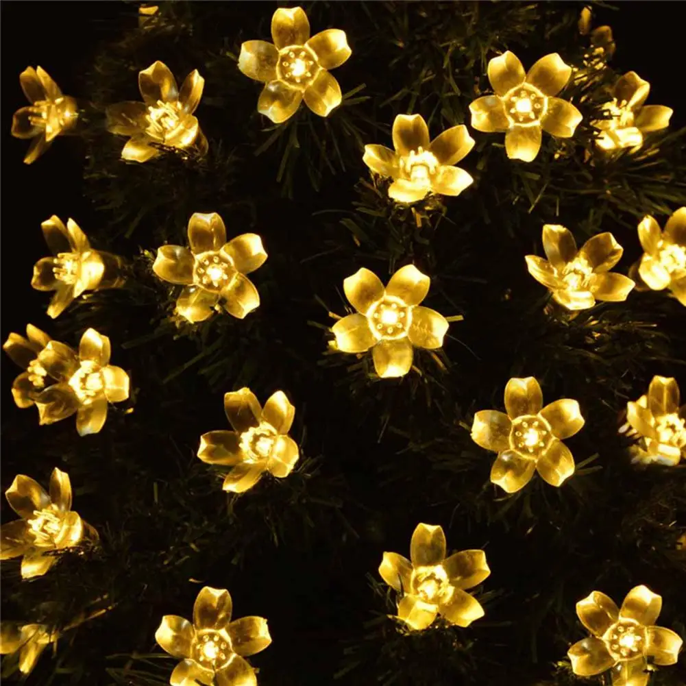 7M 50 LEDs Waterproof String Cherry Blossoms Flower String Light Solar Powered Fairy Lights for Outdoor Garden Holiday Decor