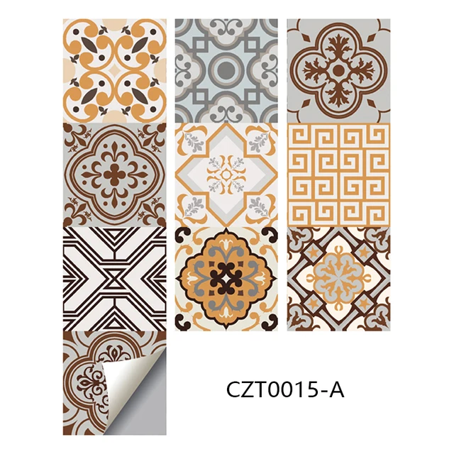 30Pcs PVC Waterproof Self-Adhesive Wall Stickers Moroccan Style Furniture Kitchen Bathroom Floor Decorative Tile Stickers pattern 7