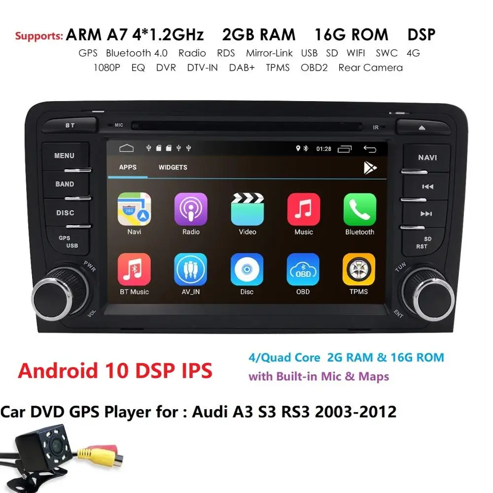 IPS DSP 4G WIFI Android 10 CAR DVD GPS For Audi A3 8P 2003-2012 S3 2006-2012 RS3 Sportback 2011 multimedia player stereo radio | Автомобили