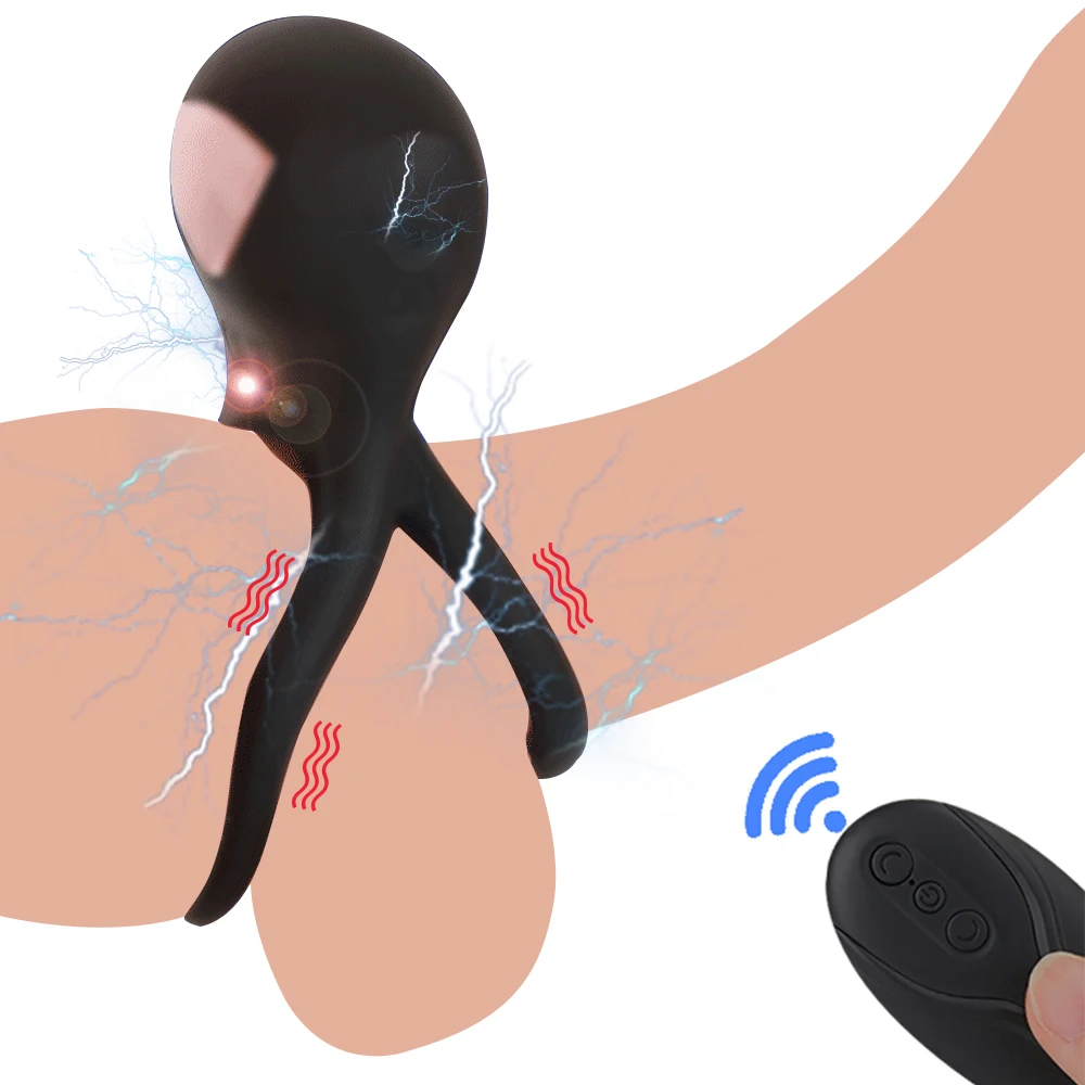 Dual Vibrating Silicone Cock Ring With Electric Shock For Men_voghion.com