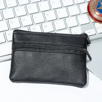 Men Women Leather Coin Purse Wallet Card Coin Key Storage Case Soft Holder Zip Black Mini Coin Bags Pouch Bag Zipper Pouch
