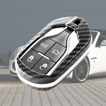 

Key shell for Maserati Levante Ghibli carbon fiber Key case key chain key pendant Car remote control key protective cover