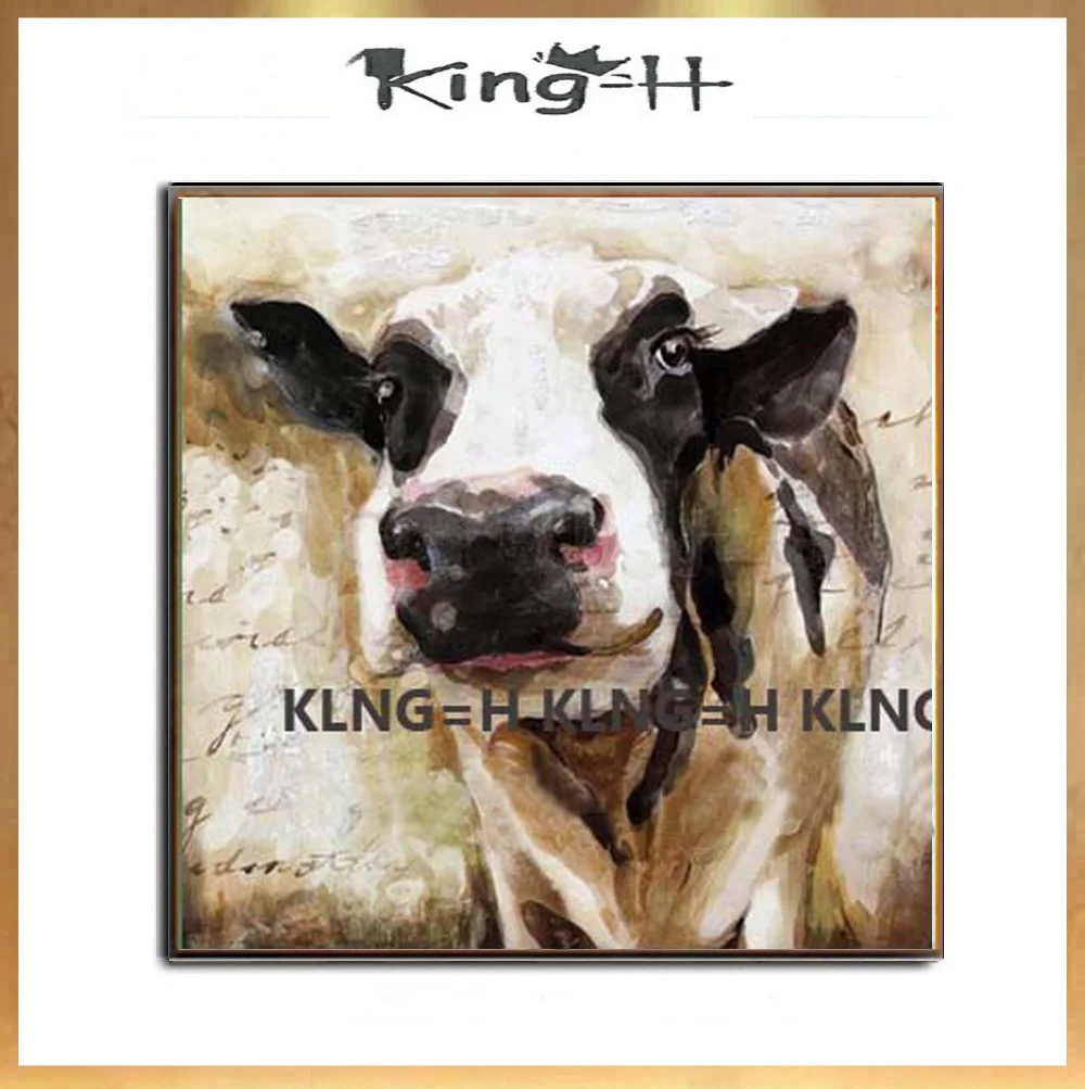 

Canvas art 100%Handpainted Modern Abstract Art Animal Oil Painting White Cow on Canvas Wall Pictures for Home Decoration Unframe